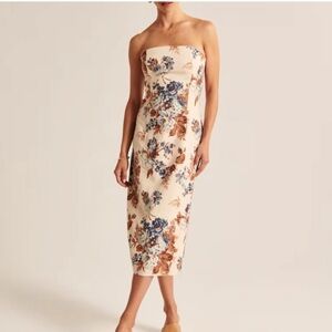 NWT Abercrombie Strapless Linen-Blend Midi Dress L